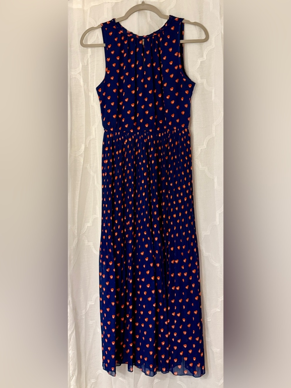 Maison Jules Small Navy Red Heart Print Pleated Maxi Dress